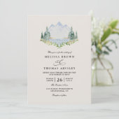 Mountain Lake Forest Tree Rustic QR Code Wedding Kaart (Staand voorkant)