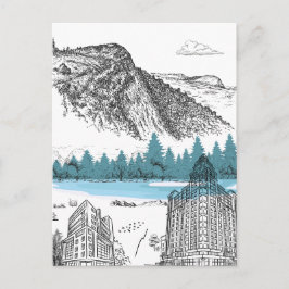 Mountain Lake Lodge Illustration Nature Scenery Briefkaart
