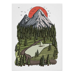 Mountain Lake Serenity: Zonsondergang Avontuur Wac Perfect Poster