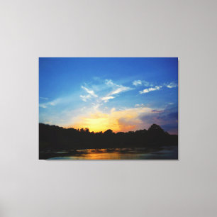 Mountain Lake Sunset Canvas Afdruk