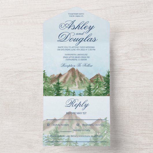 Mountain Lake tout en un mariage Invitations (À l'intérieur)