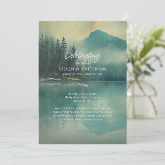 Mountain Lake, Viering van het leven Begrafenispro Kaart (Staand voorkant)