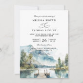 Mountain Lake Watercolor Forest QR Code Wedding Kaart (Voorkant)