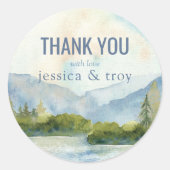Mountain Lake Waterverf bruiloft dank u Ronde Sticker (Voorkant)