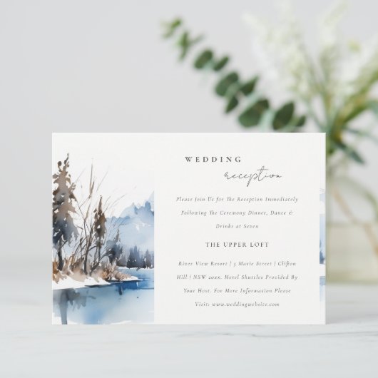 Mountain Lake Winter Landschap bruiloft receptie Informatiekaartje (Staand voorkant)