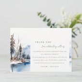 Mountain Lake Winter Sneeuw Landschap Wedding Bedankkaart (Staand voorkant)