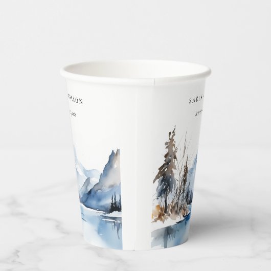 Mountain Lake Winter Sneeuw Landschap Wedding Papieren Bekers (Rechts)