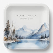 Mountain Lake Winter Sneeuw Landschap Wedding Papieren Bordje (Voorkant)