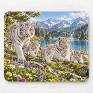 Mountain Lake Witte Tijger Familie Design Muismat