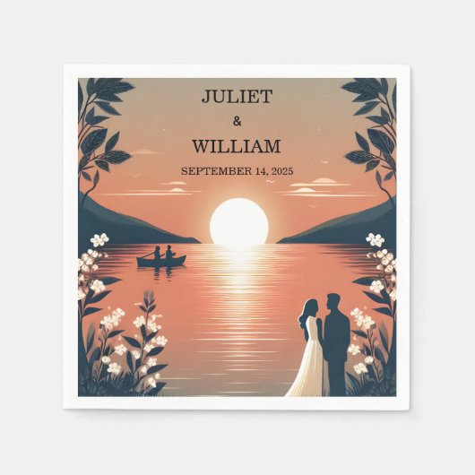 Mountain Lakeside Forest Outdoor Lake Bruiloft Servet (Voorkant)