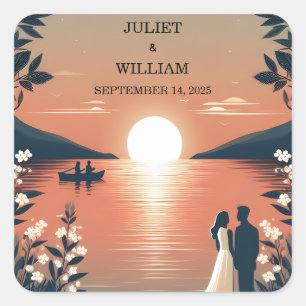 Mountain Lakeside Forest Outdoor Lake Bruiloft Vierkante Sticker