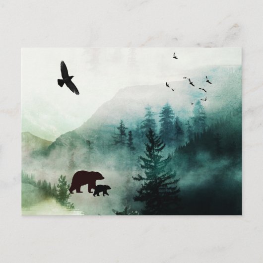 Mountain Landscape Bears Birds Forest Briefkaart (Voorkant)
