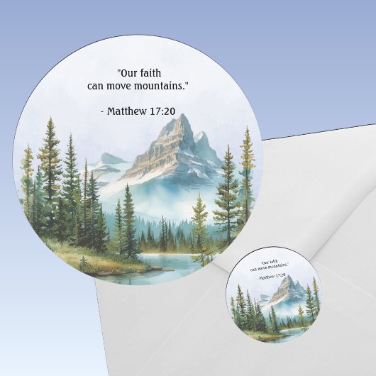 Mountain Landscape Bible Verse Blue Mist Ronde Sticker