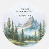 Mountain Landscape Bible Verse Blue Mist Ronde Sticker (Voorkant)