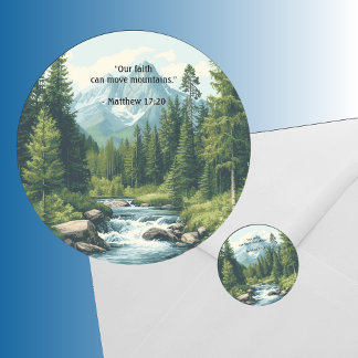 Mountain Landscape Bible Verse Sage Ronde Sticker