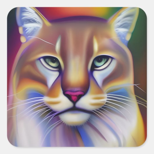 Mountain Lion Art Vierkante Sticker (Voorkant)