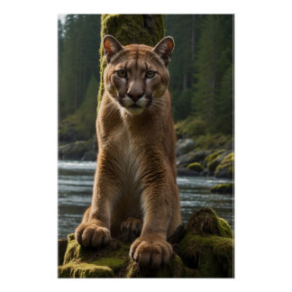 Mountain Lion bij een Rock Pool Perfect Poster