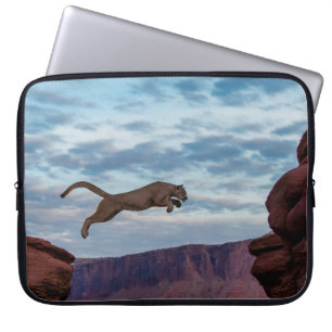 Mountain Lion Jumping Morning Skyspring,lion,anima Laptop Sleeve