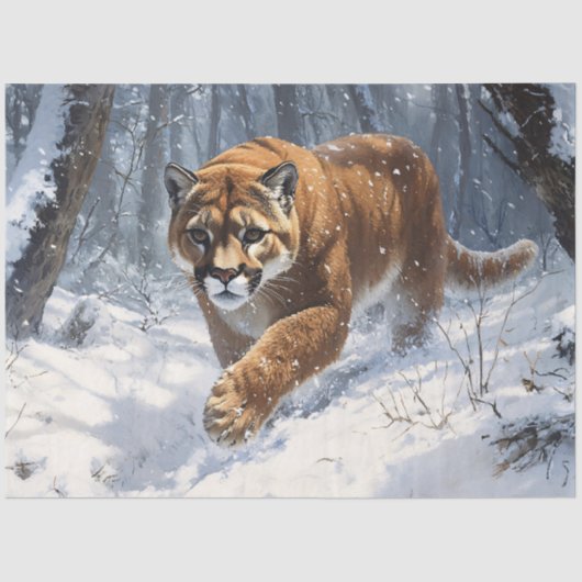 Mountain Lion Prowling in de sneeuw Decoupage Tissuepapier (Voorkant)