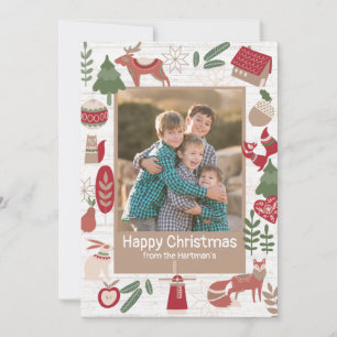 Mountain Lodge Holiday Folk Art met foto Feestdagenkaart