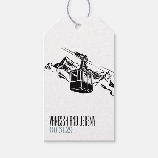 Mountain Love Dusty Blue Wedding Cadeaulabel (Voorkant)