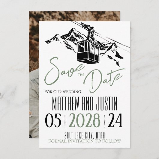 Mountain Love Sage Green Save The Date (Voorkant / Achterkant)