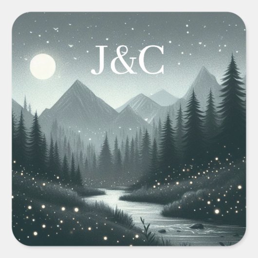 Mountain Magic Initialen Vierkante Sticker (Voorkant)