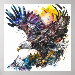 Mountain Majesty Eagle Waterverf Poster