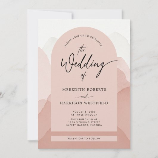 Mountain Majesty QR Code Modern Script Bruiloft Kaart (Voorkant)