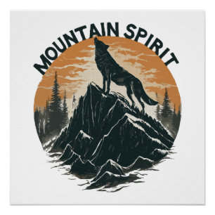 Mountain Majesty Wolf Howling op de Piek Perfect Poster