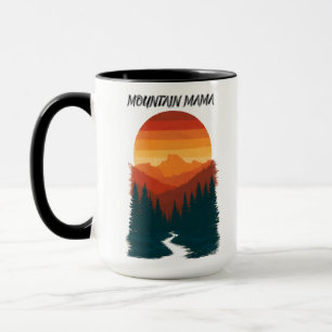 Mountain Mama Retro Zonsondergang Bos Grafisch Mok