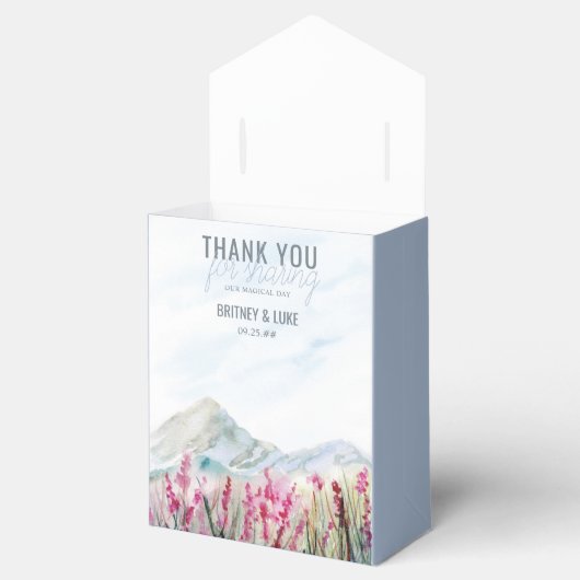 Mountain Meadow Bruiloft Waterverf Landschap Bedankdoosjes (Geopend)