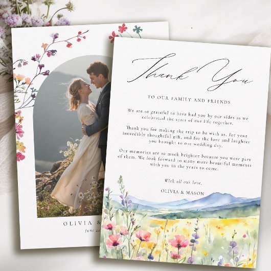 Mountain Meadow Wildflowers Modern Boho Wedding Bedankkaart