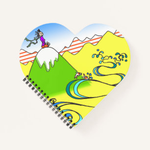 Mountain Meditation Cartoon Hartvormig Notitieboek