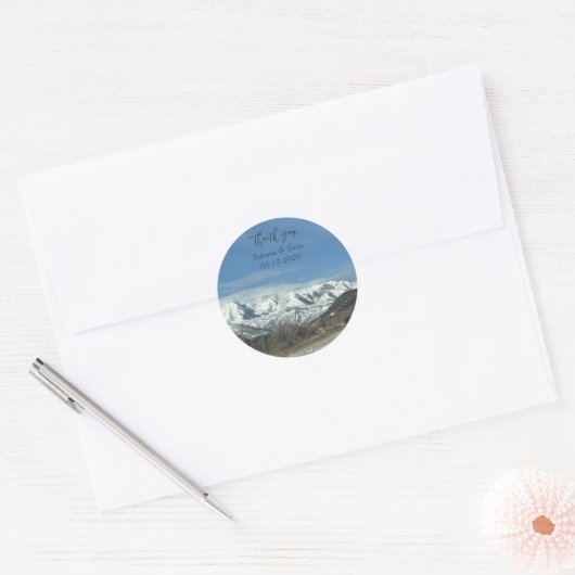 Mountain merci mariage rond autocollant (Enveloppe)