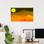 Mountain Moon Landschap Minimalistische Retro Stij Poster (Thuiskantoor)