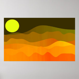 Mountain Moon Landschap Minimalistische Retro Stij Poster
