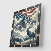 Mountain Moose Patriotic Rustic Vierkante Klok (Hoek)