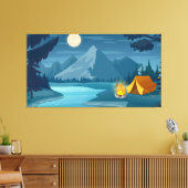 Mountain night camping canvas afdruk (Insitu (Woonkamer))