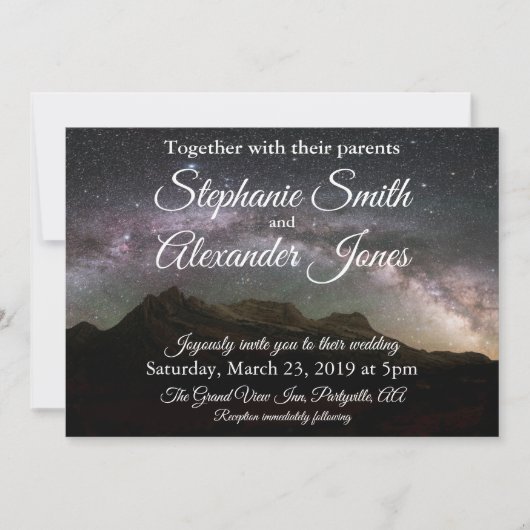 Mountain Night Stars Wedding Invitation Kaart (Voorkant)