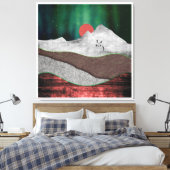 Mountain Northern Lights Canvas Afdruk (Insitu (Slaapkamer))