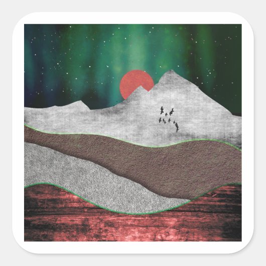 Mountain Northern Lights Vierkante Sticker (Voorkant)