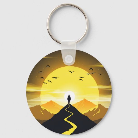 Mountain Peak Silhouette with a winding. Pedestal Sleutelhanger (Voorkant)
