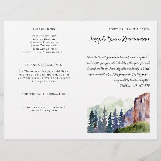 Mountain Photo Funeral Memorial Bifold Programme (Devant)