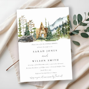 Mountain Pine Forest Cabin Couples Shower Invite Bedankkaart