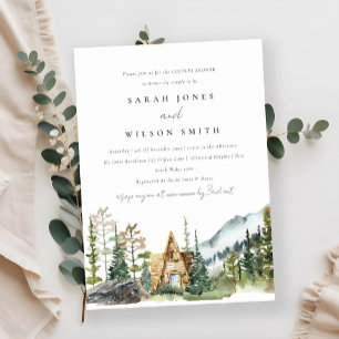 Mountain Pine Forest Cabin Couples Shower Invite Bedankkaart