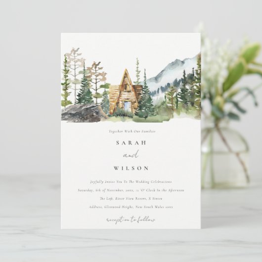 Mountain Pine Forest Cabine de mariage Invitation (Debout devant)