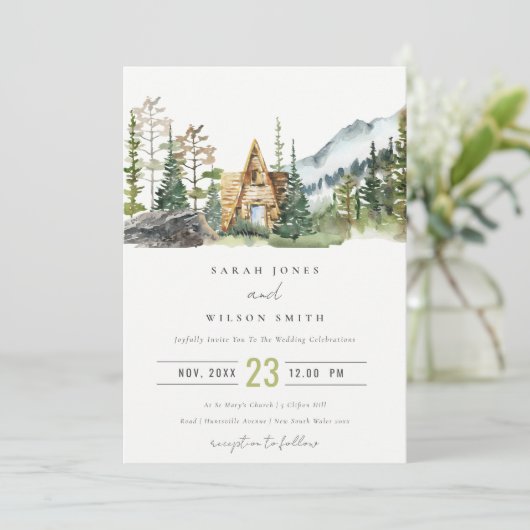 Mountain Pine Forest Cabine de mariage Invitation (Debout devant)