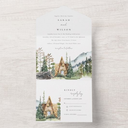 Mountain Pine Forest Cabine de mariage Invitation (À l'intérieur)