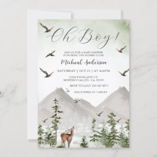 Mountain Pine Tree Forest Deer Boy Baby shower Kaart